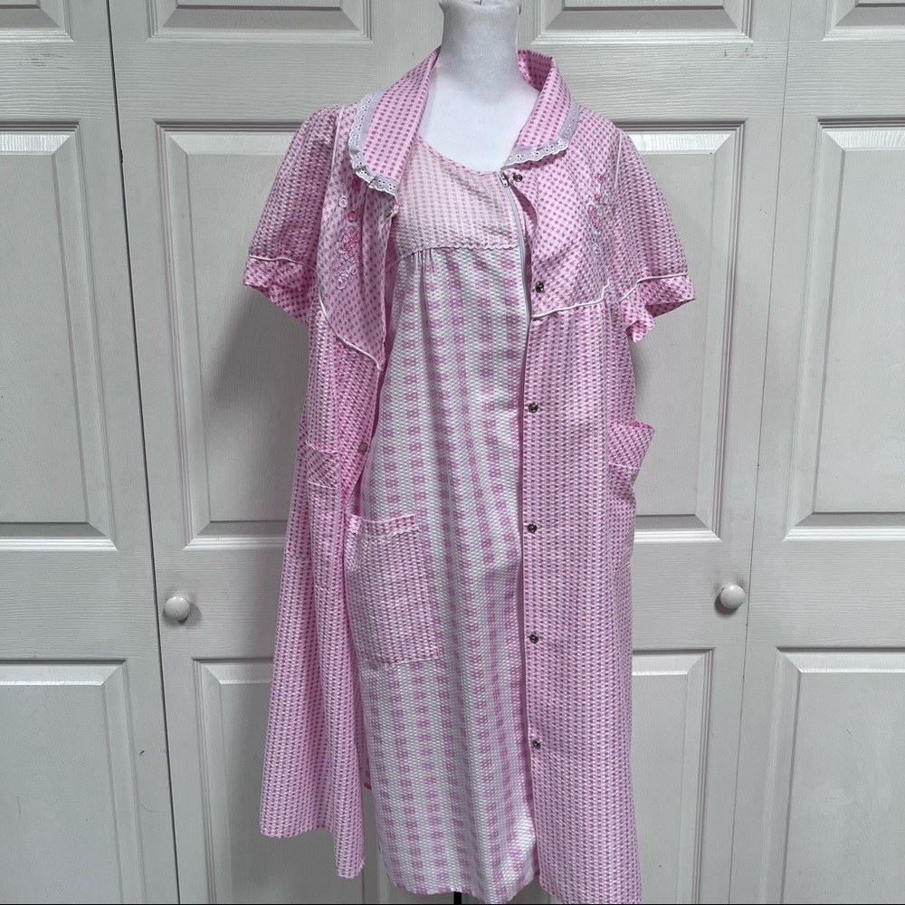 VTG Laty Fashion Sleepwear 2 pc House Dress & Nightgown Pink Size Large